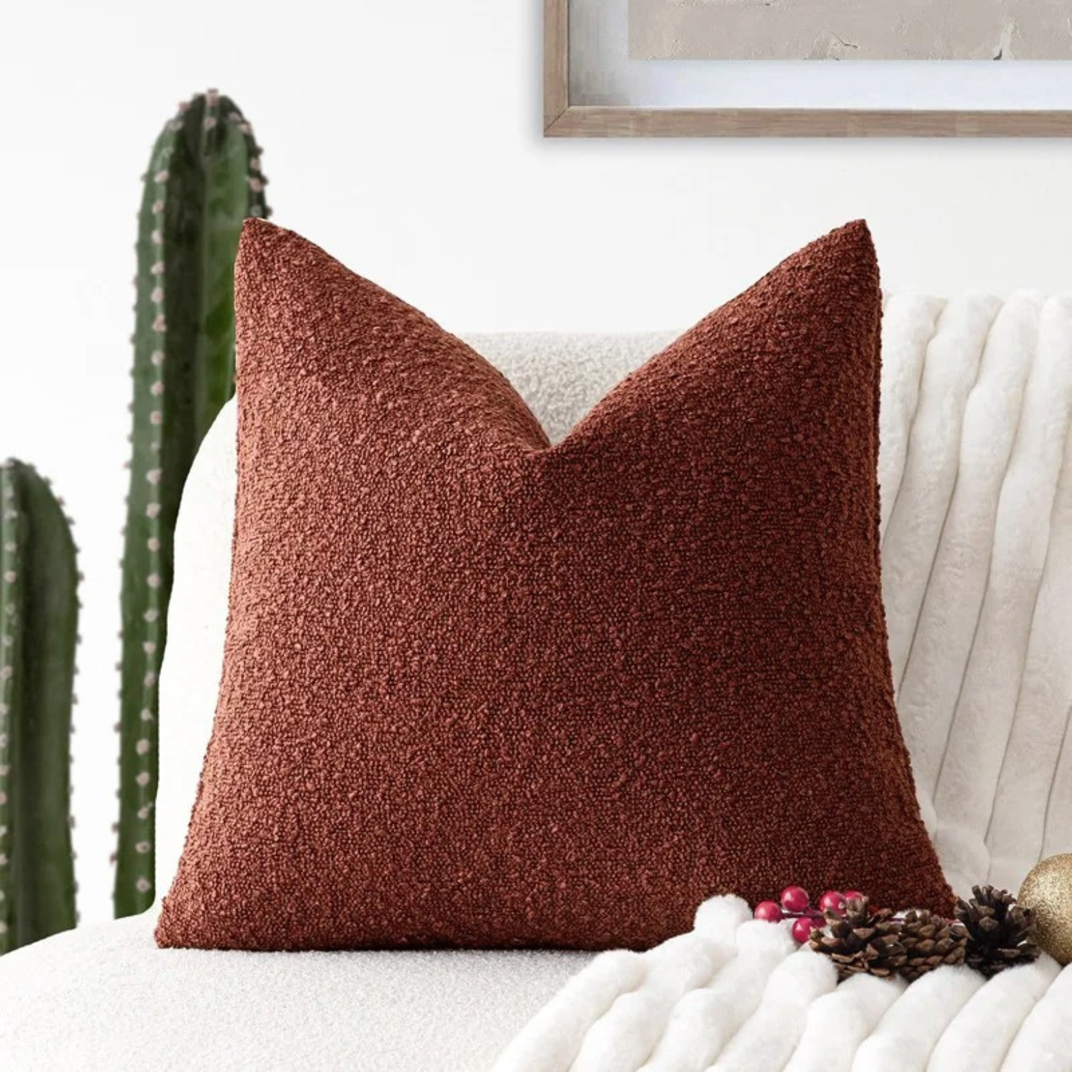 Luxe Bouclé Cushion Cover 45x45 cm – Timeless Comfort & Style-Cushion Cover-Brick Red-Unique Casa