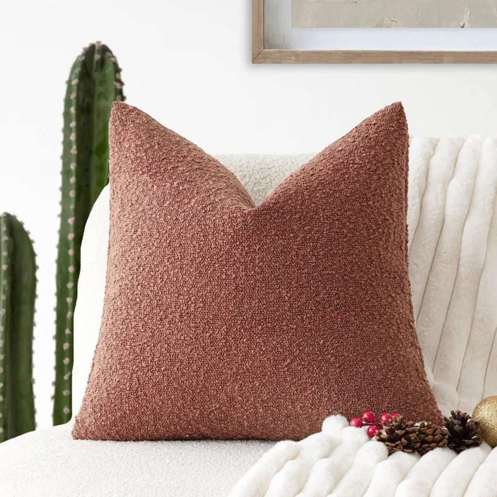 Luxe Bouclé Cushion Cover 45x45 cm – Timeless Comfort & Style-Cushion Cover-Rust Orange-Unique Casa