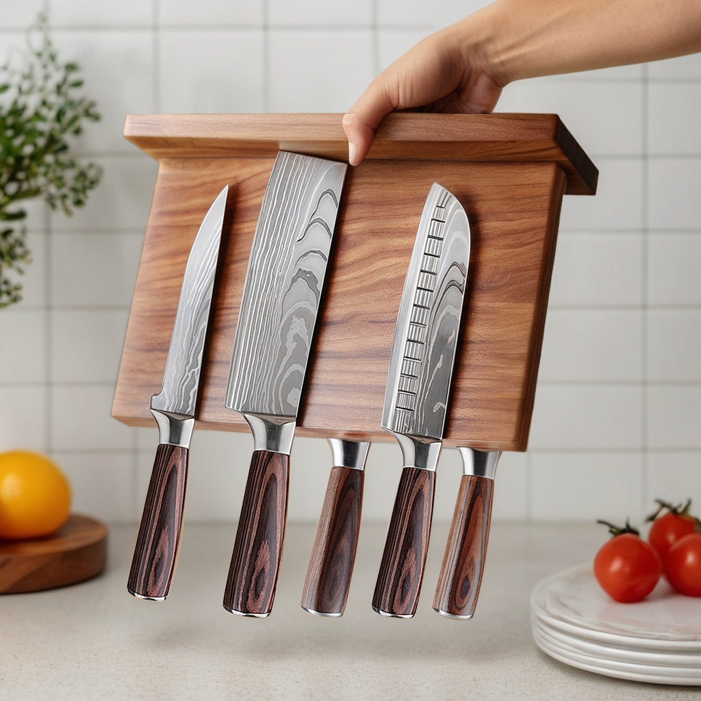 Magnetic Knife Holder Stand in Ash Wood – Elegant Wall-Mounted Organizer 3