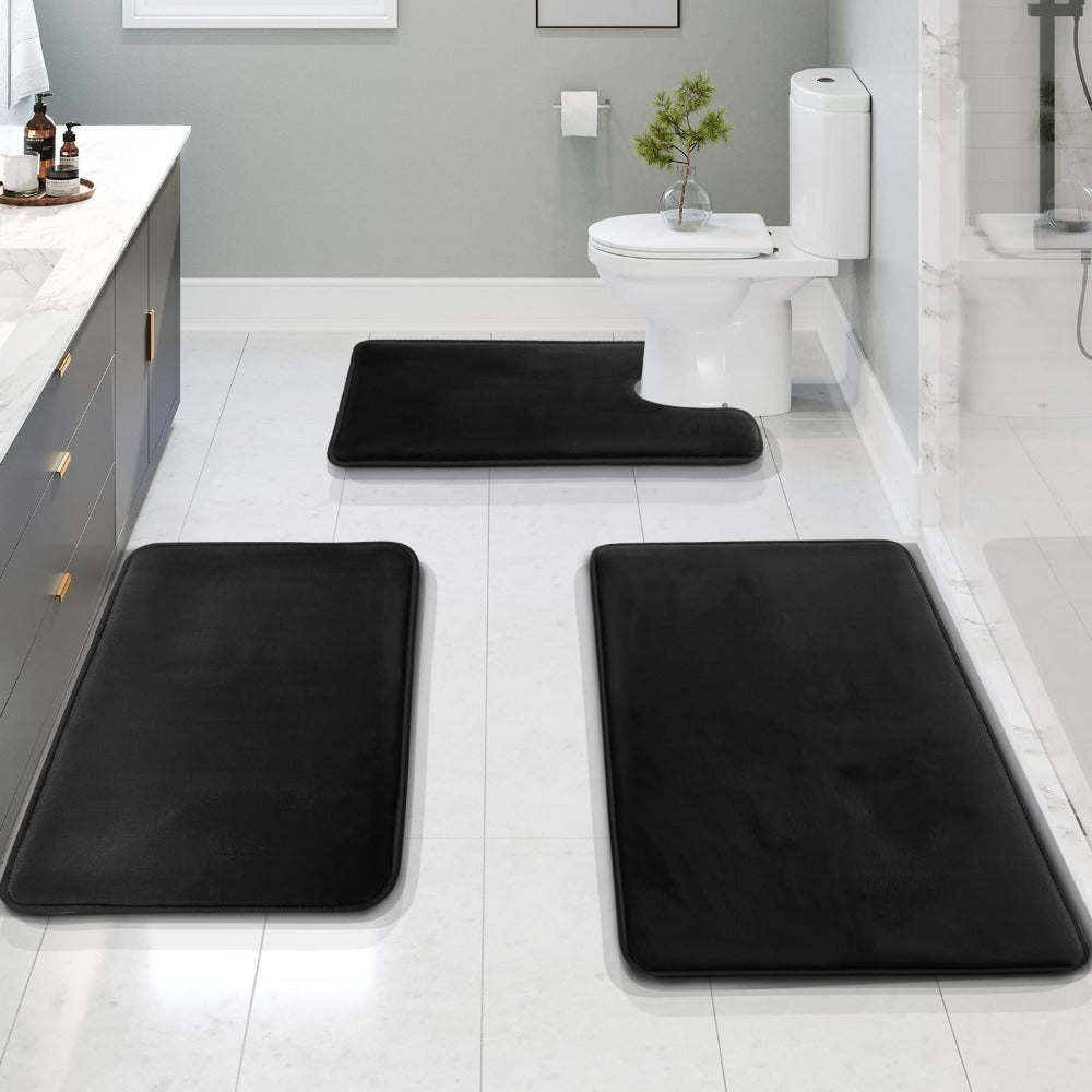 Memory Foam Non-Slip Bath Mat - Luxurious Bath Mat Set For Home and Kitchen (3PCS)-Bath Mat-Unique Casa-Black-Unique Casa
