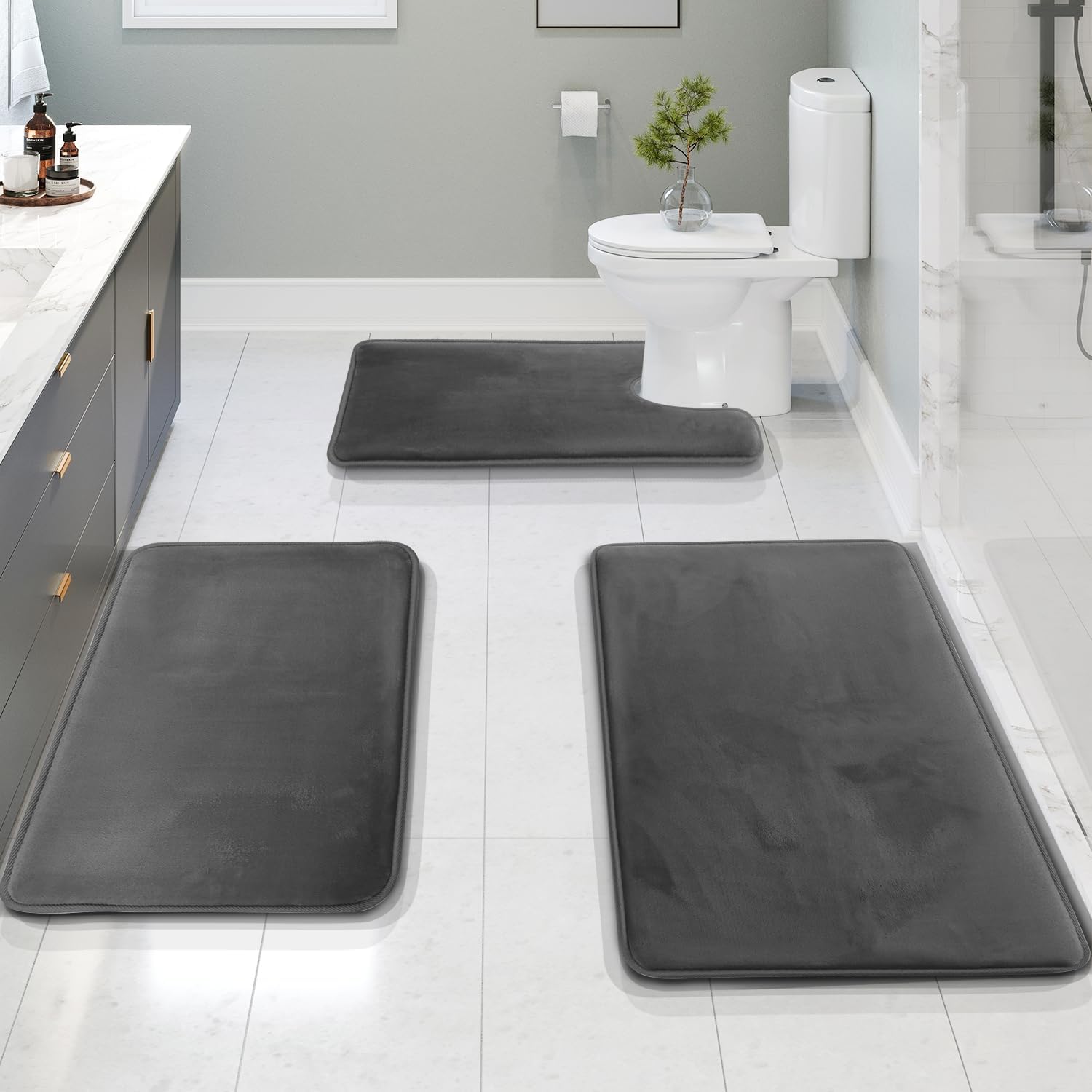 Memory Foam Non-Slip Bath Mat - Luxurious Bath Mat Set For Home and Kitchen (3PCS)-Bath Mat-Unique Casa-Dark Grey-Unique Casa