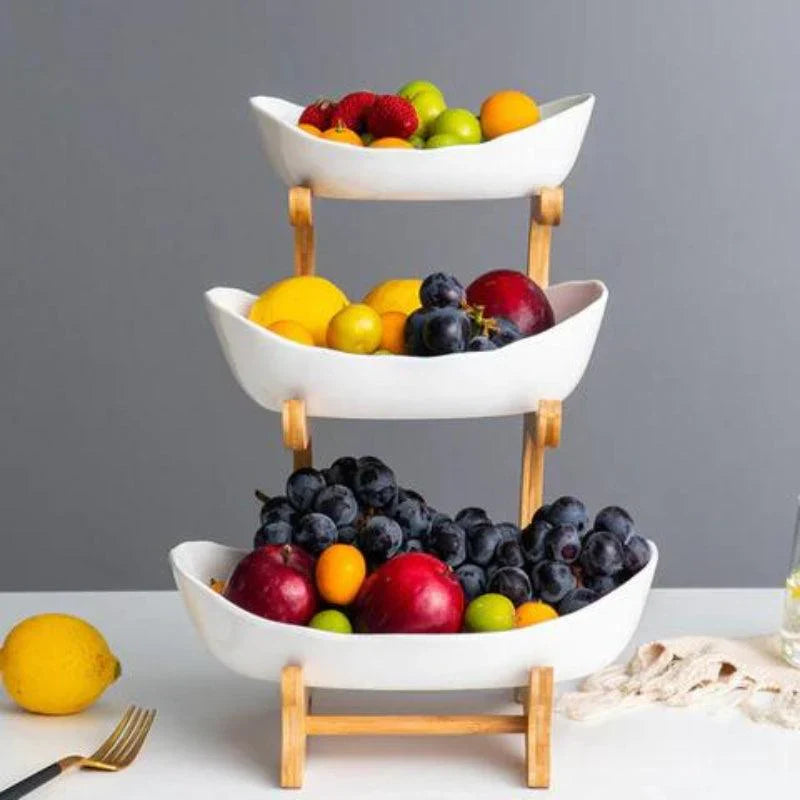 Modern Bamboo Fruit Basket – Multi-Tier Kitchen Storage Organizer-Tableware & Dining Accessories-Unique Casa-Clear-3 Tiers-Unique Casa