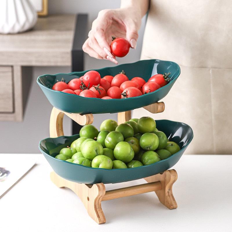 Modern Bamboo Fruit Basket – Multi-Tier Kitchen Storage Organizer-Tableware & Dining Accessories-Unique Casa-Green-3 Tiers-Unique Casa