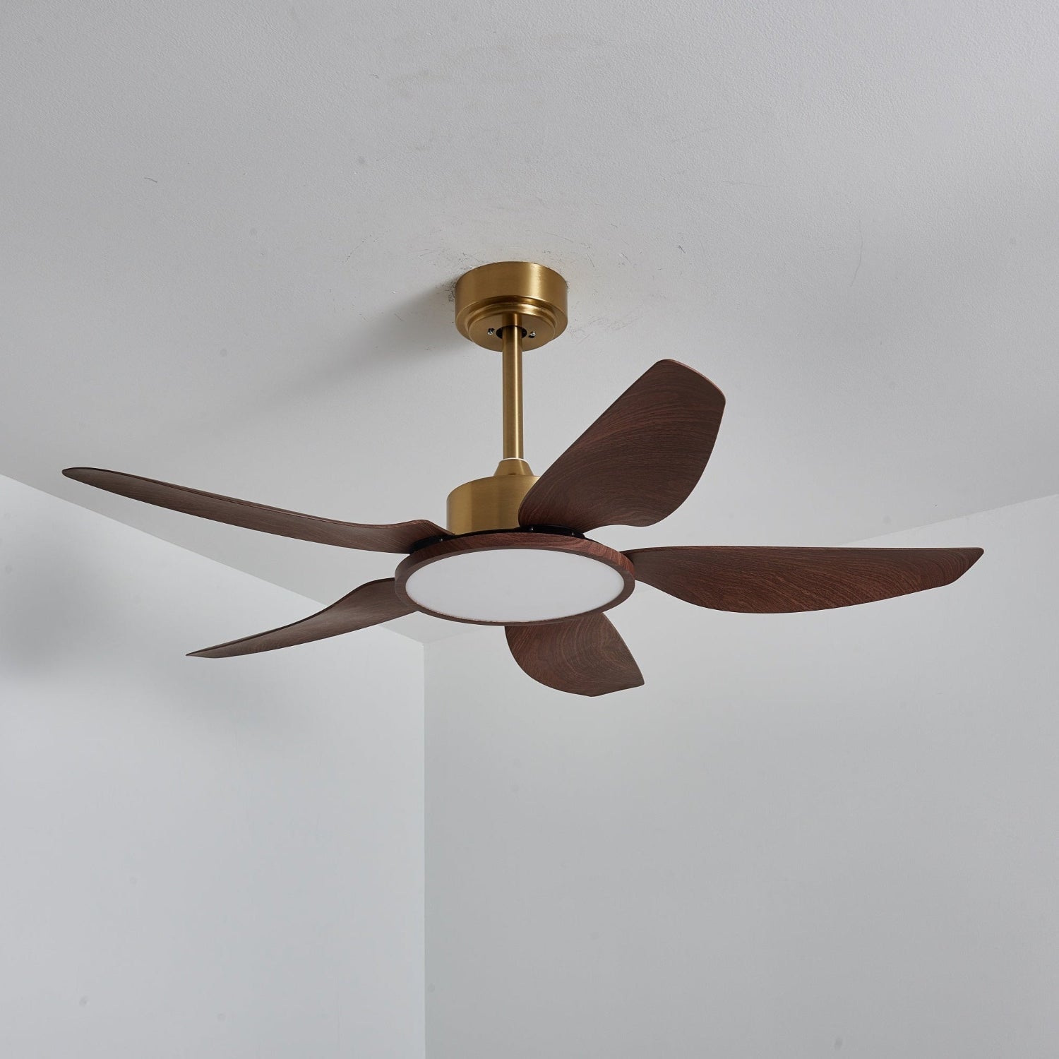 Modern Ceiling Fan with Lights – Elegant Brass Finish and Walnut Blades 9