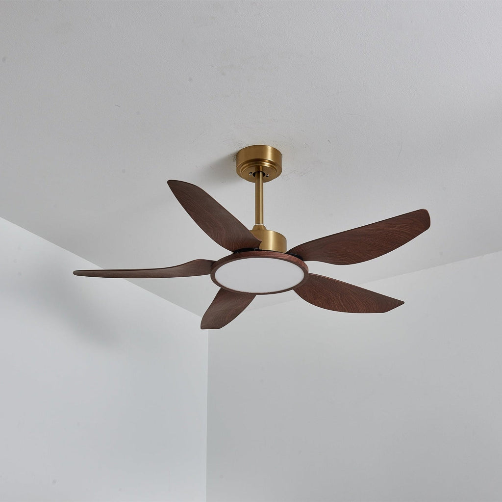 Modern Ceiling Fan with Lights – Elegant Brass Finish and Walnut Blades 1