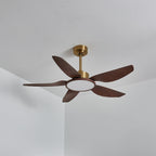 Modern Ceiling Fan with Lights – Elegant Brass Finish and Walnut Blades 1