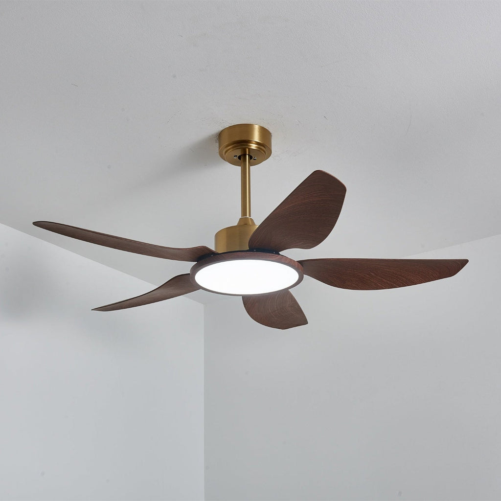 Modern Ceiling Fan with Lights – Elegant Brass Finish and Walnut Blades 2
