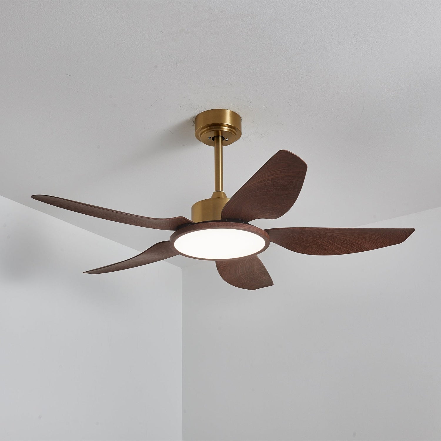 Modern Ceiling Fan with Lights – Elegant Brass Finish and Walnut Blades 4