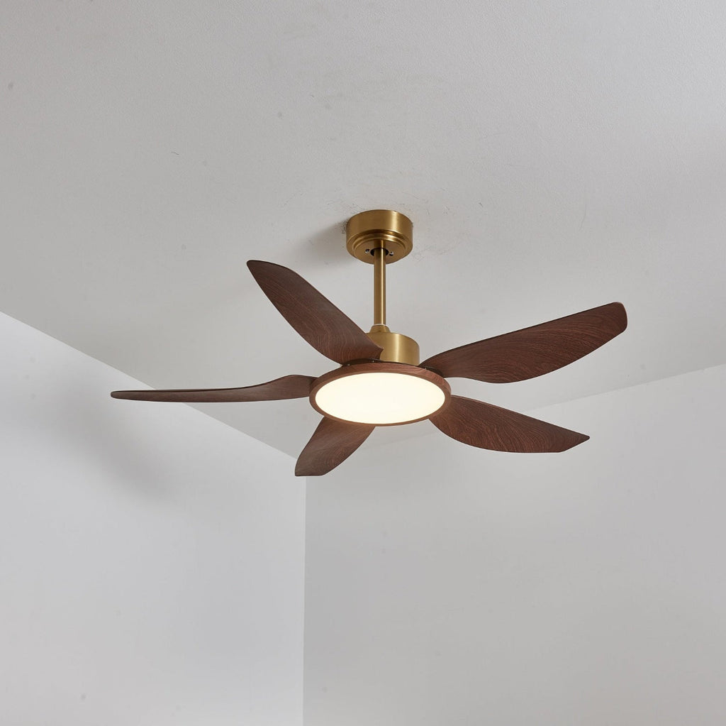 Modern Ceiling Fan with Lights – Elegant Brass Finish and Walnut Blades 5