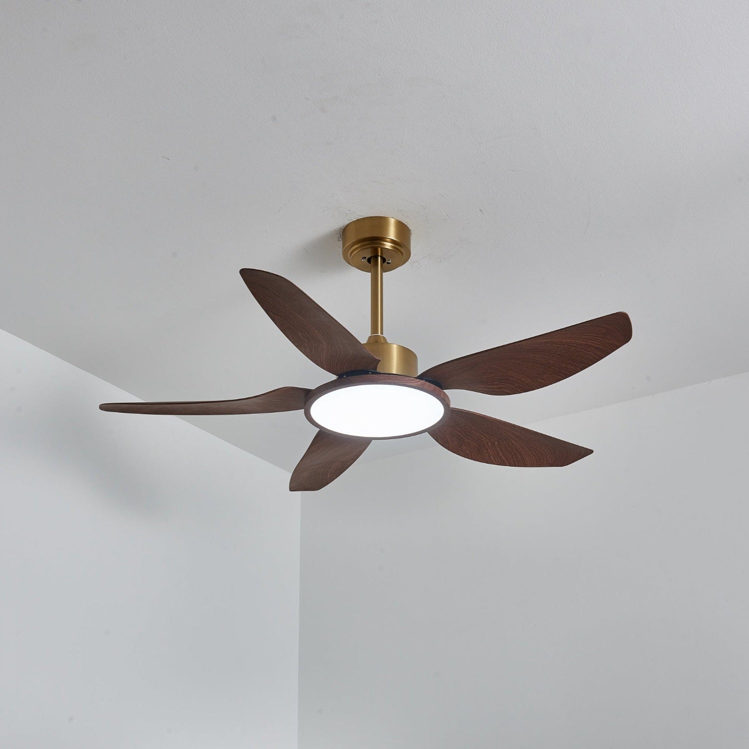 Modern Ceiling Fan with Lights – Elegant Brass Finish and Walnut Blades 7