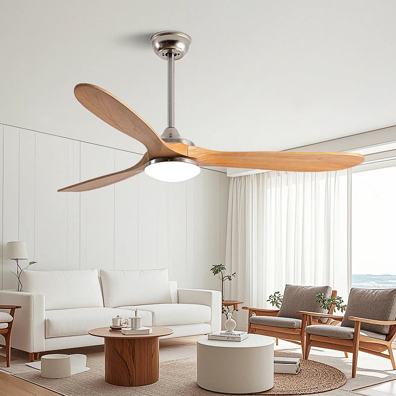 Modern Ceiling Fan with Wooden Blades & LED Light – Remote Control for Living Room 1