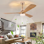 Modern Ceiling Fan with Wooden Leaves and LED Lights – Remote Control for Living Room 1