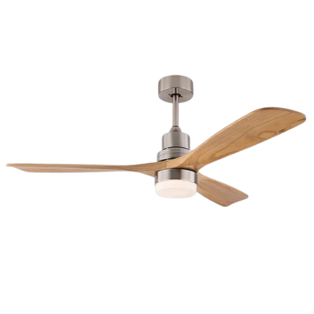 Modern Ceiling Fan with Wooden Leaves and LED Lights – Remote Control for Living Room 7