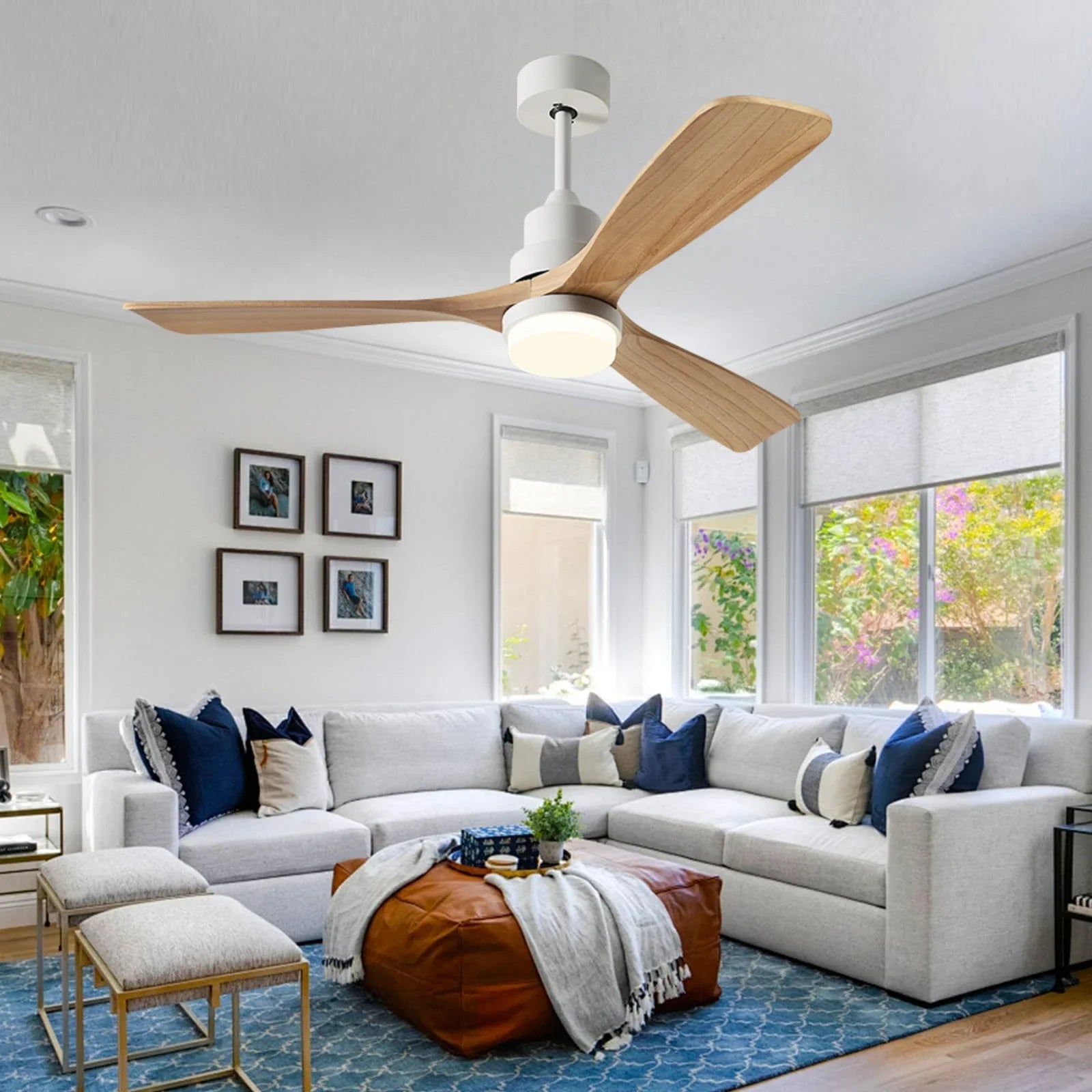 Modern Ceiling Fan with Wooden Leaves and LED Lights – Remote Control for Living Room 2