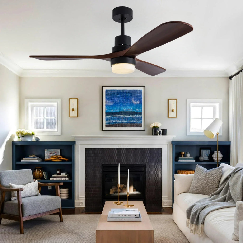 Modern Ceiling Fan with Wooden Leaves and LED Lights – Remote Control for Living Room 5