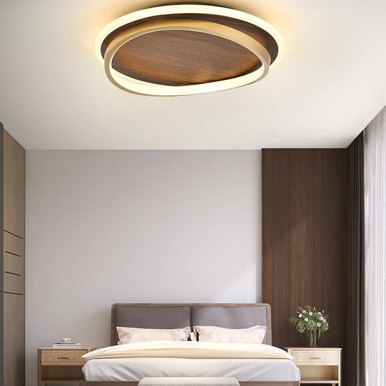Modern Flush Mount Ceiling Light Fixture with Walnut Grain – LED Illumination 0