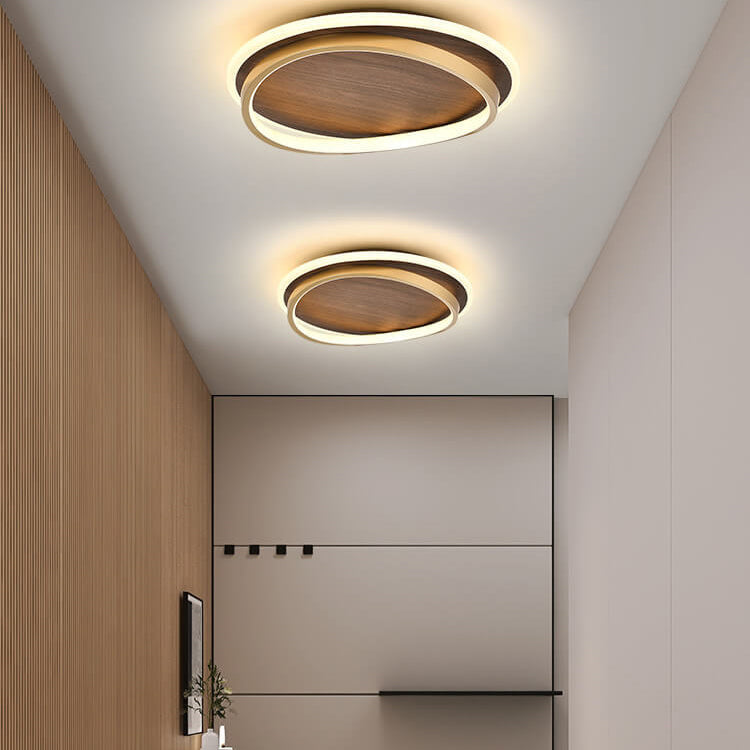 Modern Flush Mount Ceiling Light Fixture with Walnut Grain – LED Illumination 2