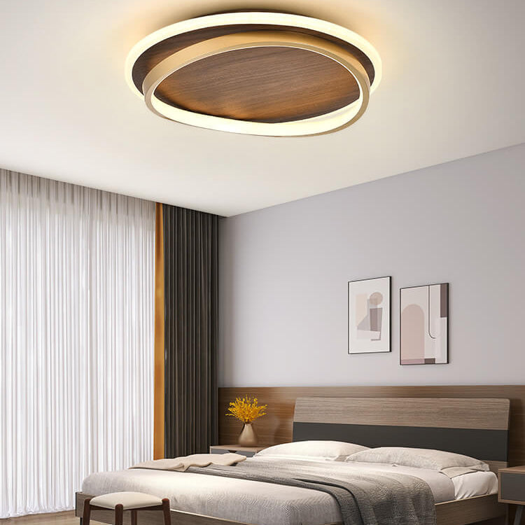 Modern Flush Mount Ceiling Light Fixture with Walnut Grain – LED Illumination 1
