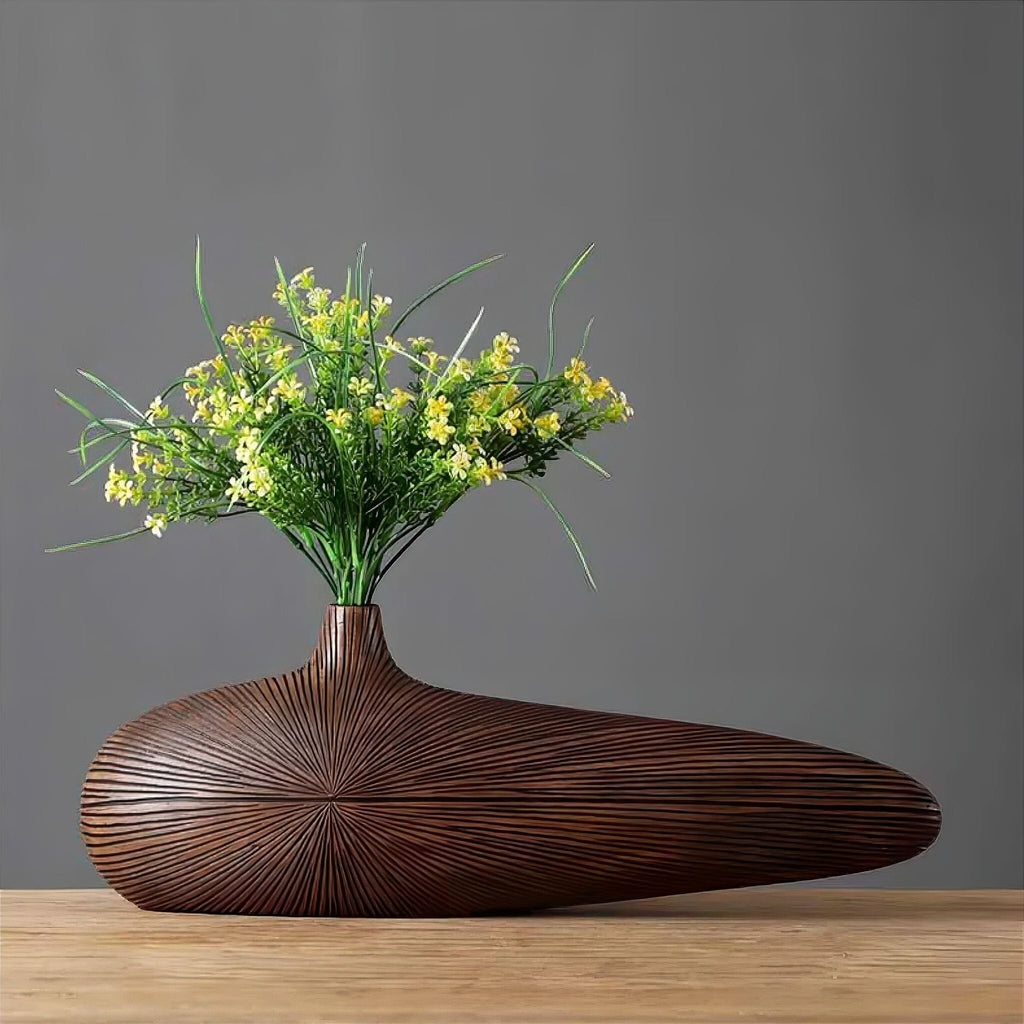Modern Oval Decorative Vase in Natural Wood Finish – Ideal for Floral Arrangements 4