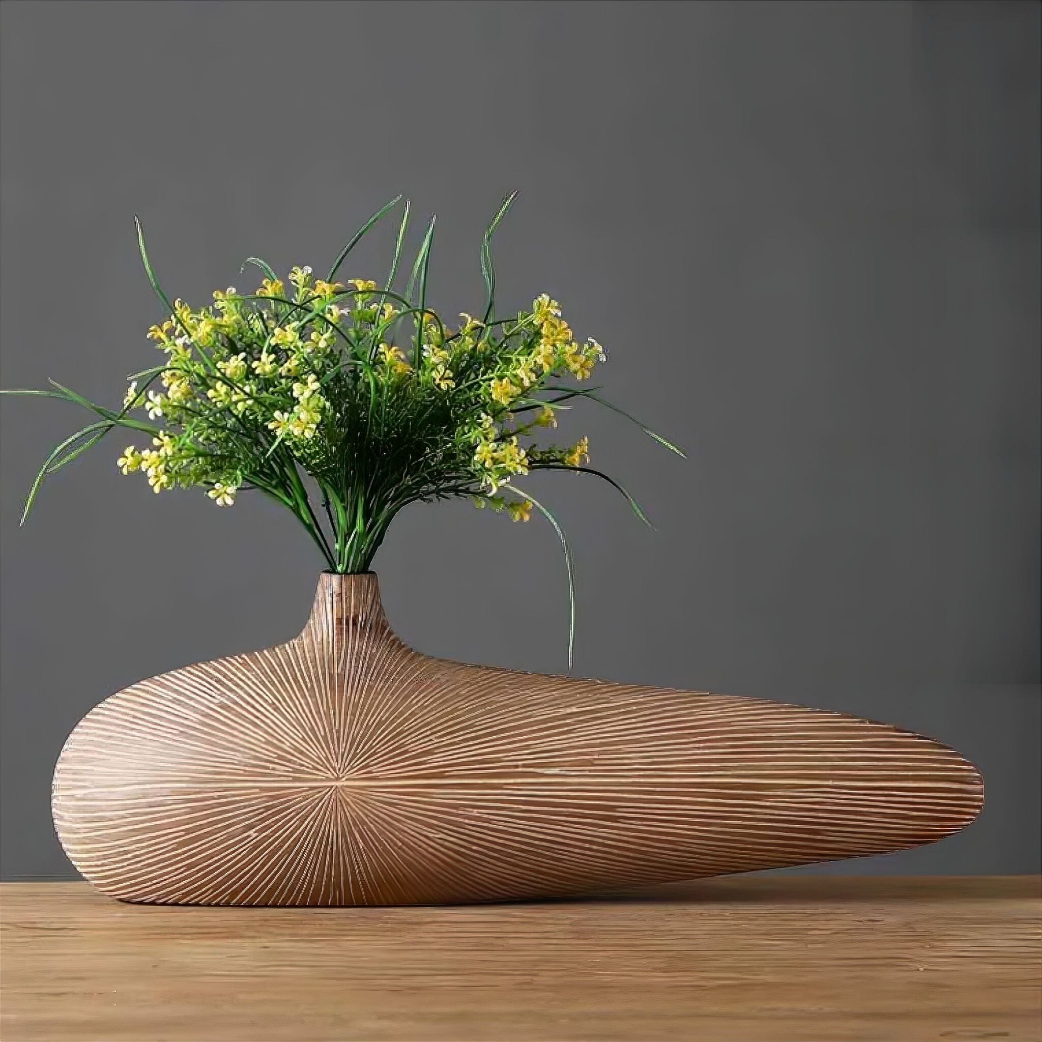 Modern Oval Decorative Vase in Natural Wood Finish – Ideal for Floral Arrangements 3