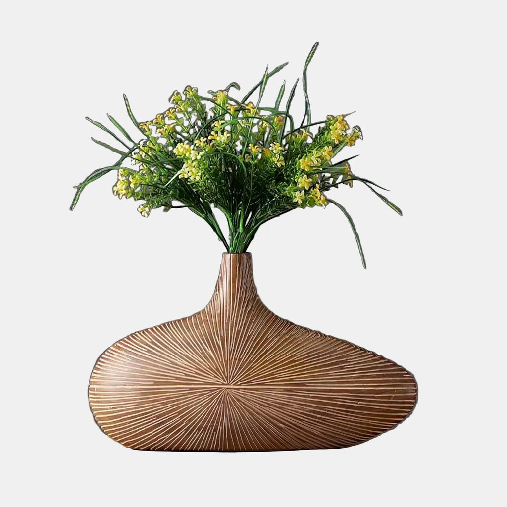 Modern Oval Decorative Vase in Natural Wood Finish – Ideal for Floral Arrangements 0