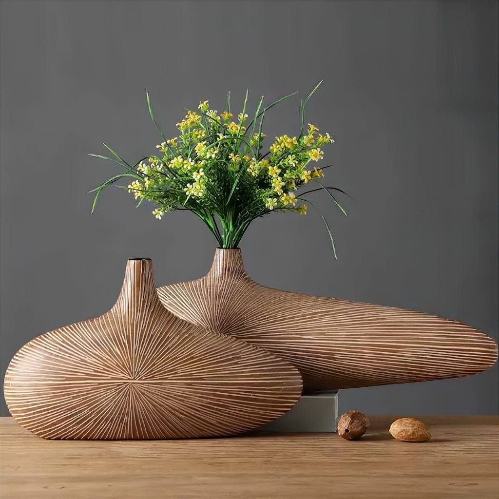 Modern Oval Decorative Vase in Natural Wood Finish – Ideal for Floral Arrangements 1