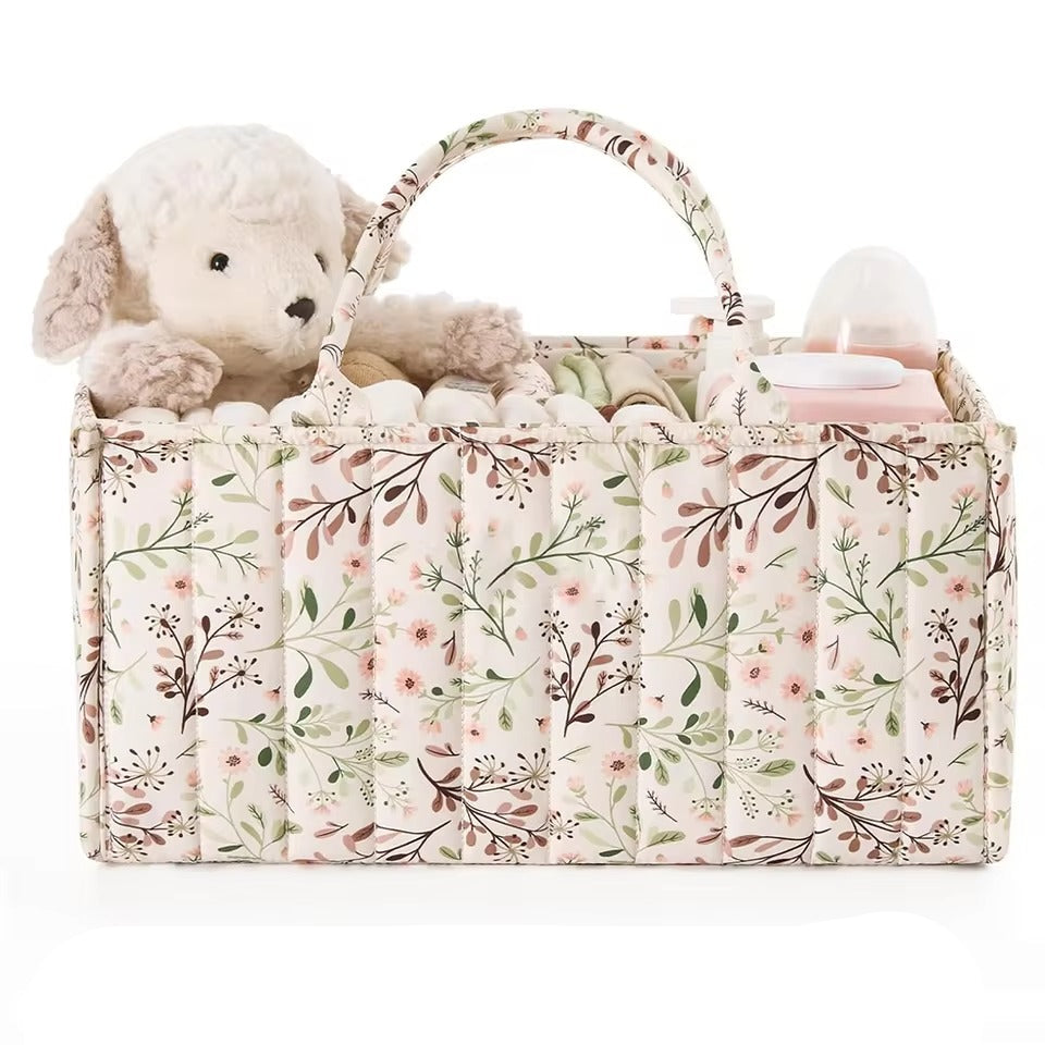 Multifunctional Baby Nappy Caddy Storage Basket with Handles-Baby & Children-Unique Casa-Pink Flowers-Unique Casa