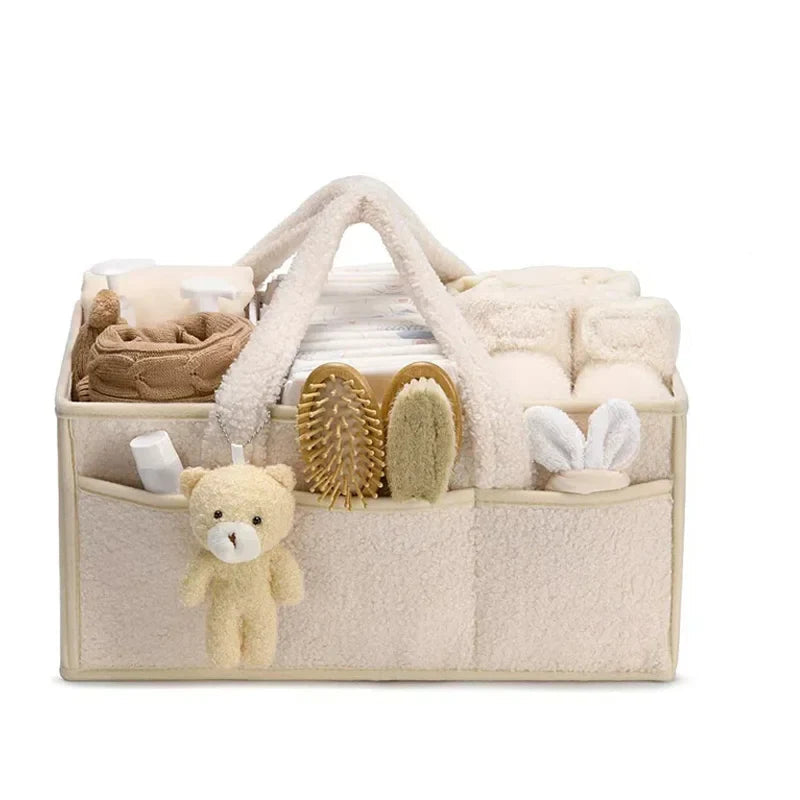 Multifunctional Fleece Style Nappy Caddy Storage Basket-Baby & Children-Unique Casa-Ivory Beige-Unique Casa