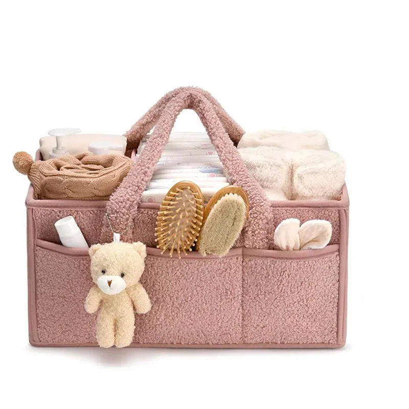 Multifunctional Fleece Style Nappy Caddy Storage Basket-Baby & Children-Unique Casa-Pink-Unique Casa