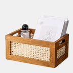 Natural Rattan Solid Wood Storage Box Organizer – Stylish Home and Office Storage Solution-Storage & Organisation-Unique Casa-Small (30x20x14cm)-Unique Casa