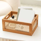 Natural Rattan Solid Wood Storage Box Organizer – Stylish Home and Office Storage Solution-Storage & Organisation-Unique Casa-Unique Casa