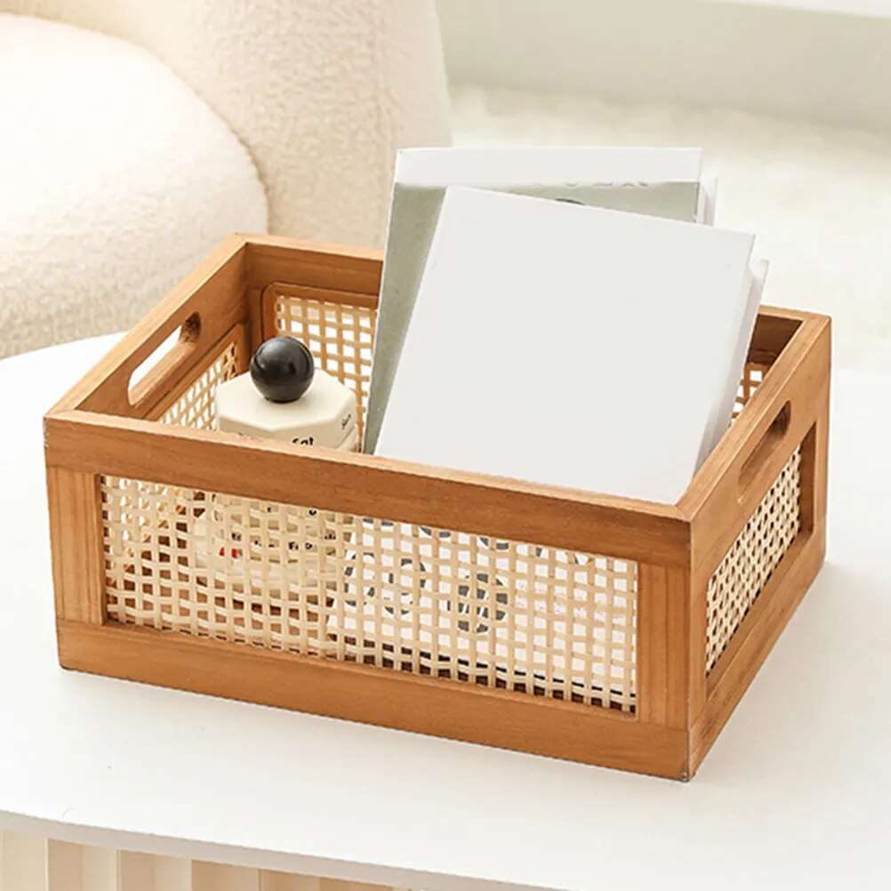 Natural Rattan Solid Wood Storage Box Organizer – Stylish Home and Office Storage Solution-Storage & Organisation-Unique Casa-Unique Casa