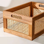 Natural Rattan Solid Wood Storage Box Organizer – Stylish Home and Office Storage Solution-Storage & Organisation-Unique Casa-Unique Casa