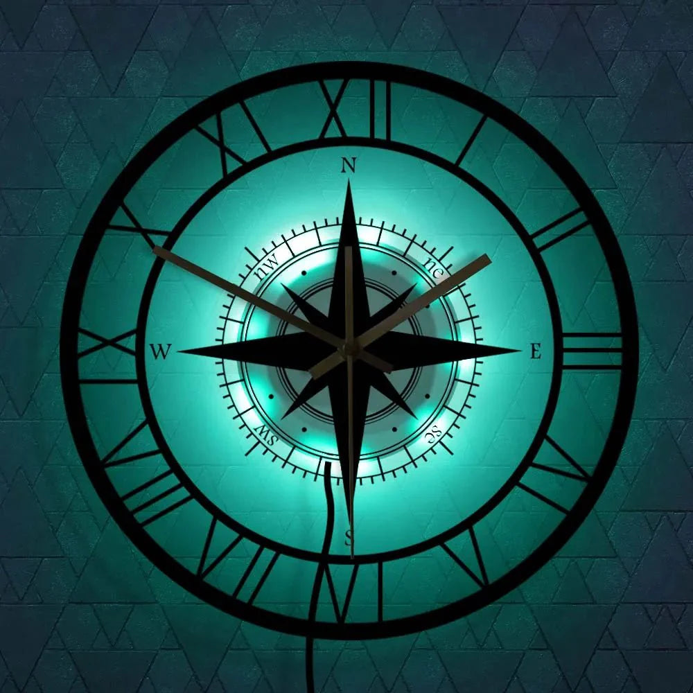 Nautical Compass Wall Clock – Vintage Maritime Design for Living Room and Kitchen-Wall Clocks-Unique Casa-Unique Casa