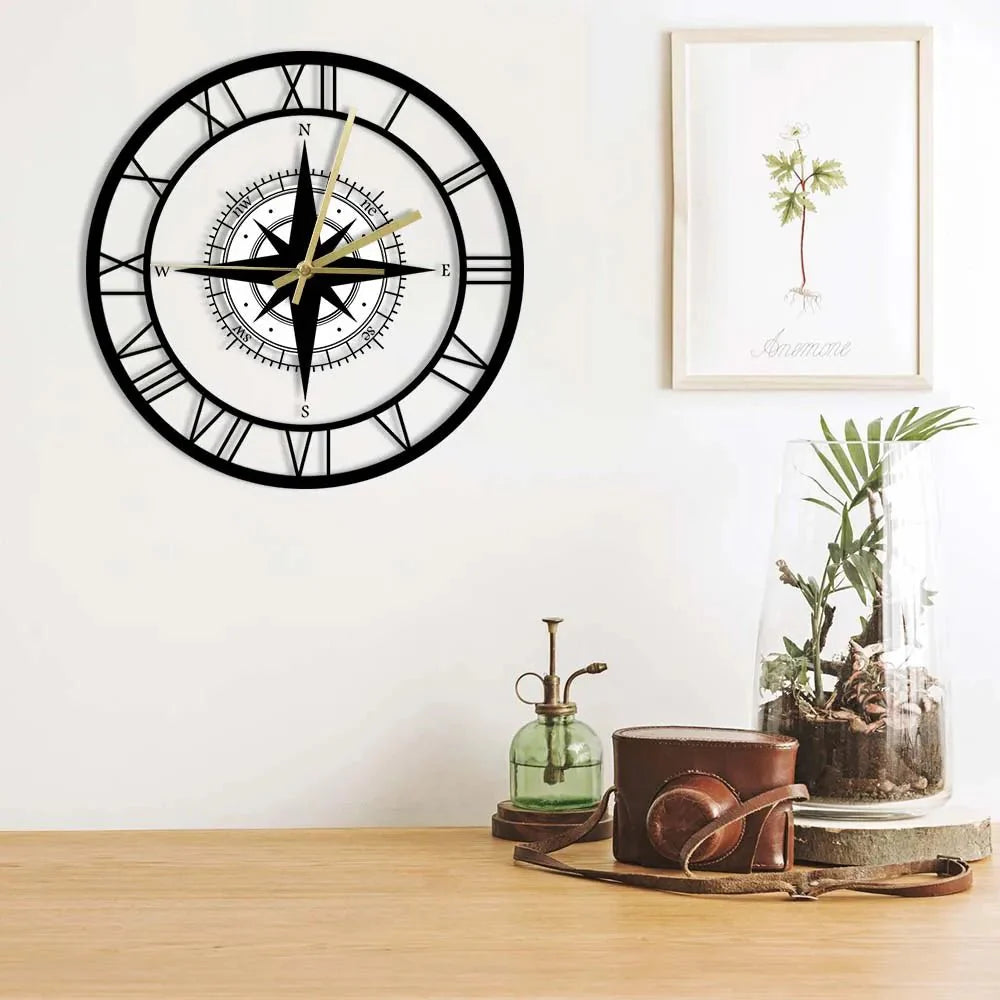 Nautical Compass Wall Clock – Vintage Maritime Design for Living Room and Kitchen-Wall Clocks-Unique Casa-Unique Casa