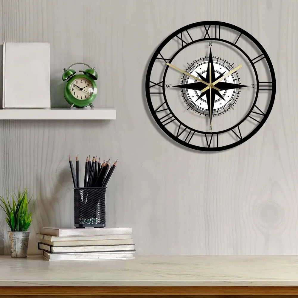 Nautical Compass Wall Clock – Vintage Maritime Design for Living Room and Kitchen-Wall Clocks-Unique Casa-Unique Casa