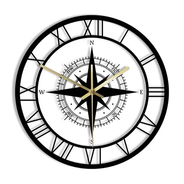 Nautical Compass Wall Clock – Vintage Maritime Design for Living Room and Kitchen-Wall Clocks-Unique Casa-Unique Casa