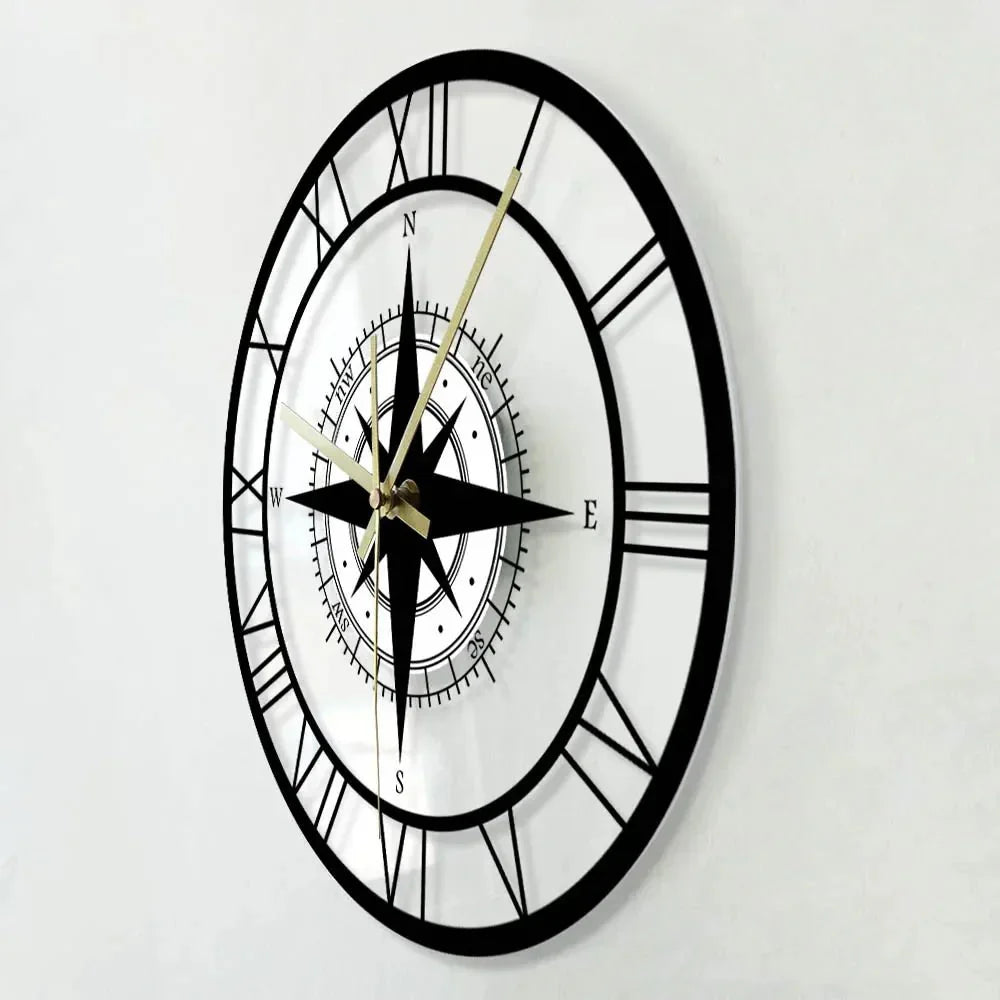 Nautical Compass Wall Clock – Vintage Maritime Design for Living Room and Kitchen-Wall Clocks-Unique Casa-Unique Casa