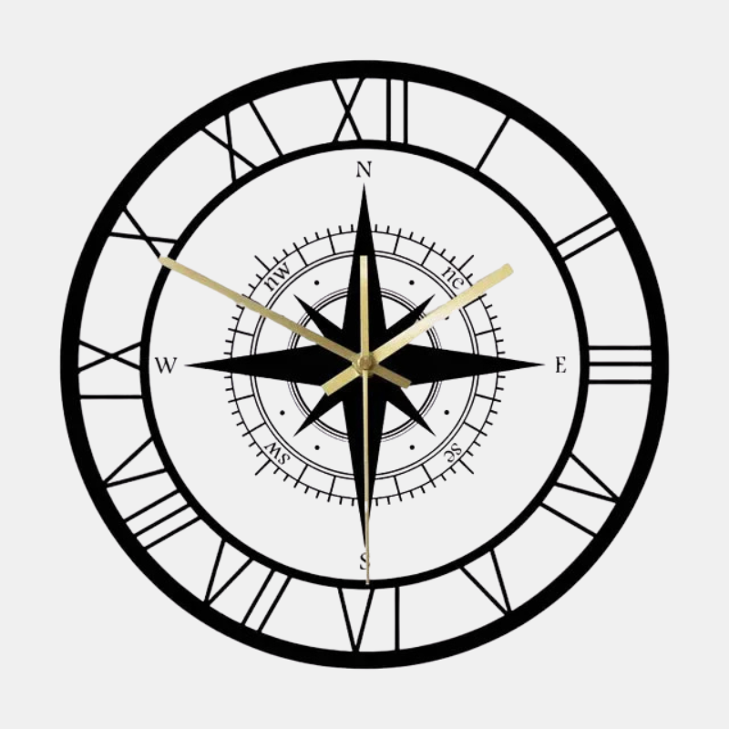 Nautical Compass Wall Clock – Vintage Maritime Design for Living Room and Kitchen-Wall Clocks-Unique Casa-Without LED-Unique Casa