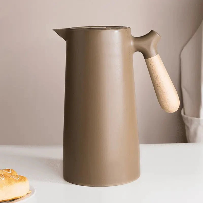 Nordic Thermal Jug with Wooden Handle – Stylish Hot and Cold Beverage Carafe-Coffee & Tea-Unique Casa-Brown-Unique Casa