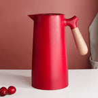 Nordic Thermal Jug with Wooden Handle – Stylish Hot and Cold Beverage Carafe-Coffee & Tea-Unique Casa-Red-Unique Casa