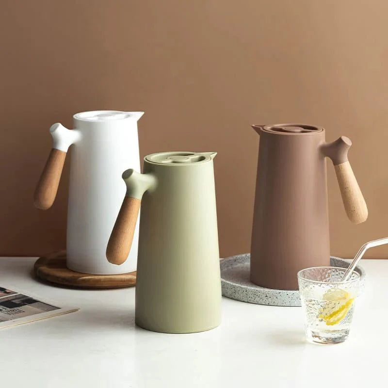 Nordic Thermal Jug with Wooden Handle – Stylish Hot and Cold Beverage Carafe-Coffee & Tea-Unique Casa-Unique Casa