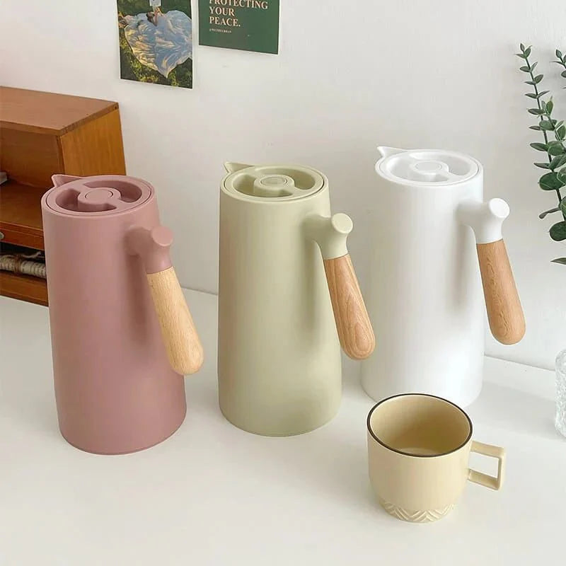 Nordic Thermal Jug with Wooden Handle – Stylish Hot and Cold Beverage Carafe-Coffee & Tea-Unique Casa-Unique Casa