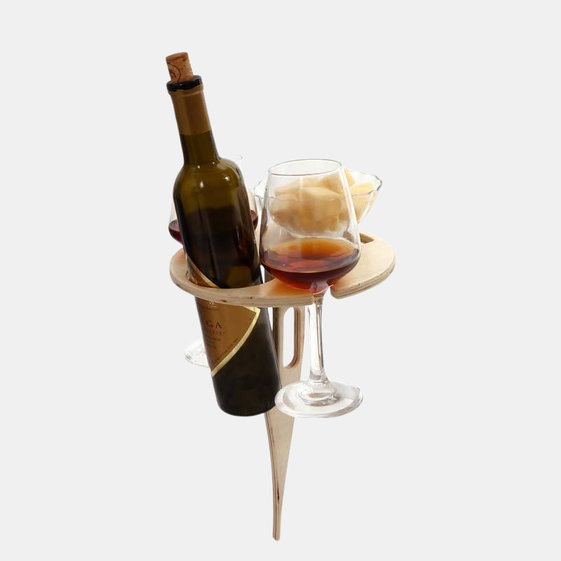 Picky Portable Outdoor Wine and Snack Table – Compact Picnic Stand for Bottle and Glasses-Wine Racks-Unique Casa-Brown-Unique Casa