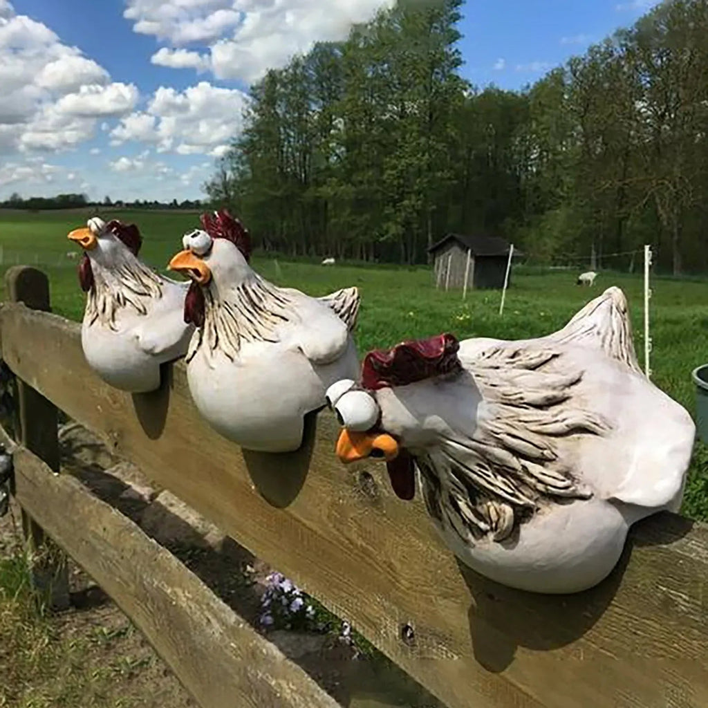 Playful Chicken Garden Ornaments – Whimsical Outdoor Wall Art for Fences 1
