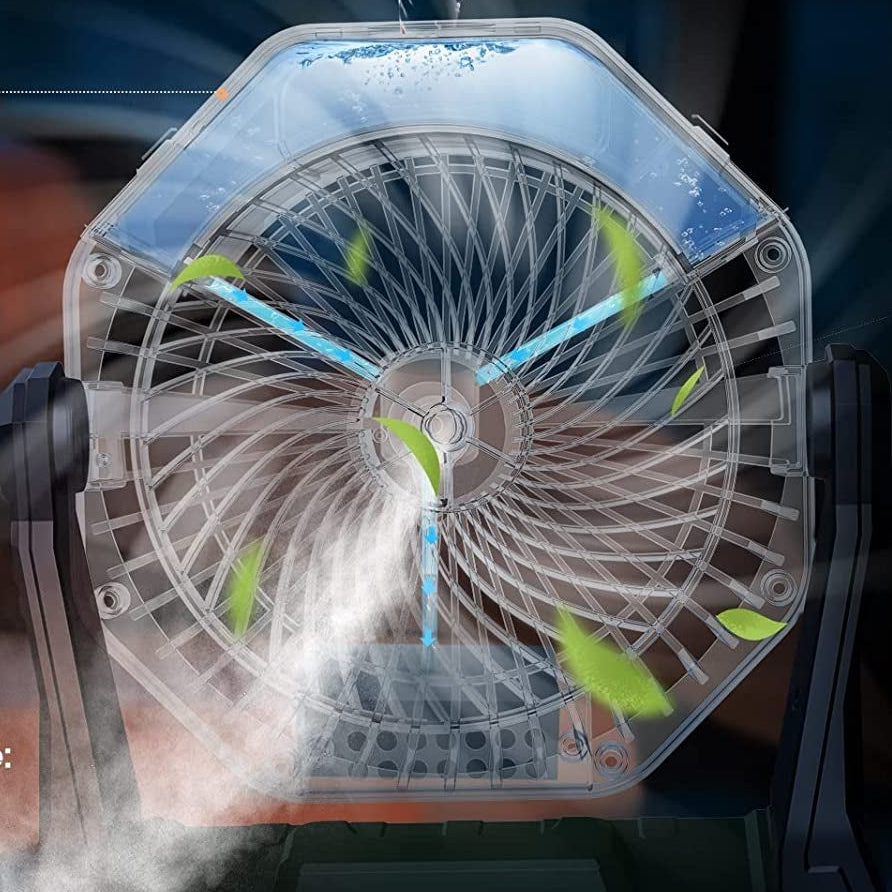 Portable Misting Fan with LED Light – Rechargeable Battery Operated Outdoor Cooling Fan-Misting Fan-Unique Casa-Unique Casa