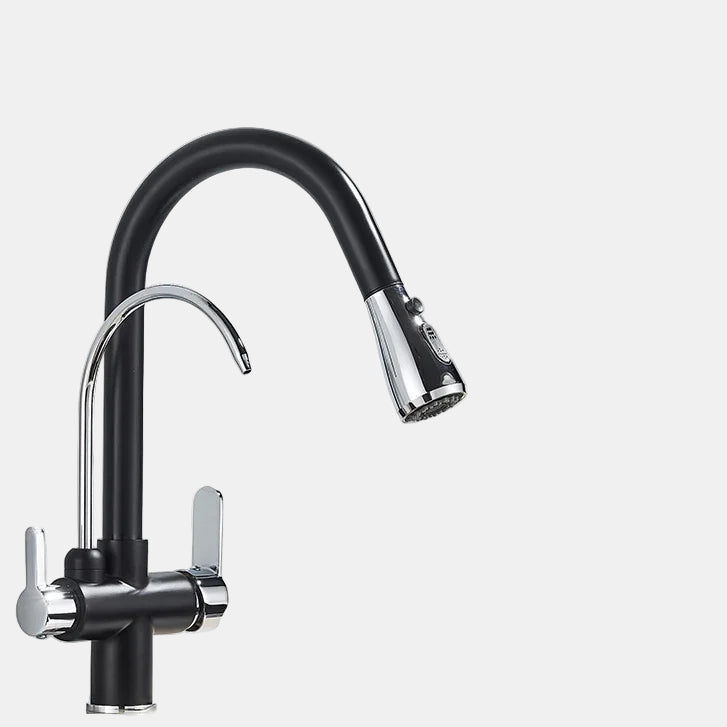 Pull Out Kitchen Faucet – Modern Black Tap with Double Handle for Sinks 11