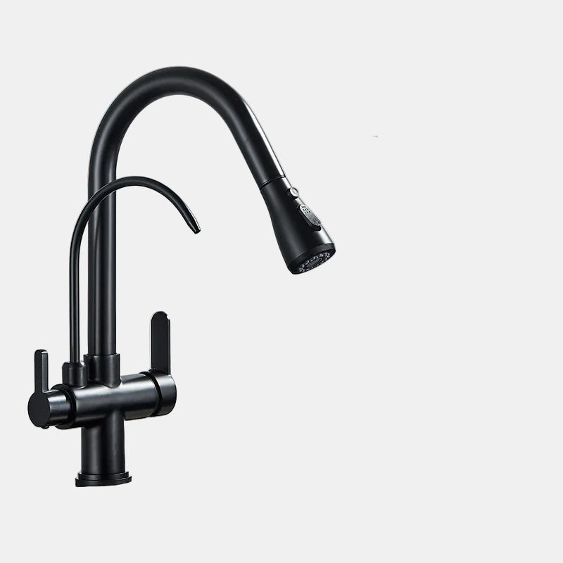 Pull Out Kitchen Faucet – Modern Black Tap with Double Handle for Sinks 0