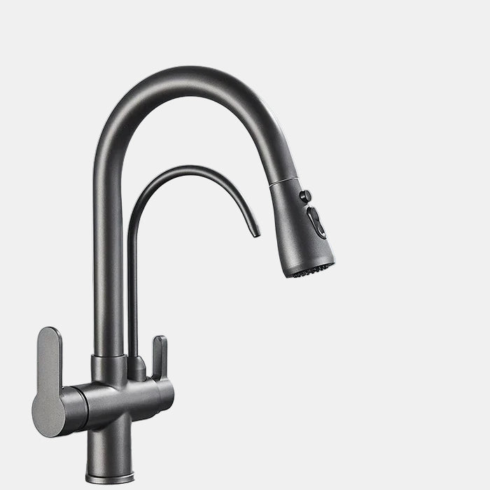 Pull Out Kitchen Faucet – Modern Black Tap with Double Handle for Sinks 6
