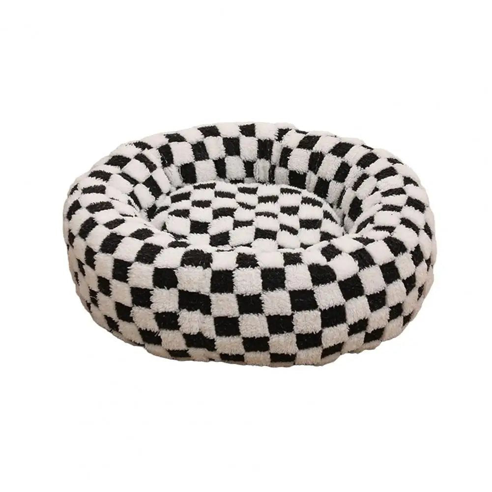 Quality Round Donut Dog Bed – Calming Plush Pet Bed for Small Dogs and Cats-Round Donut Dog Bed-Unique Casa-Black & White-M-Unique Casa